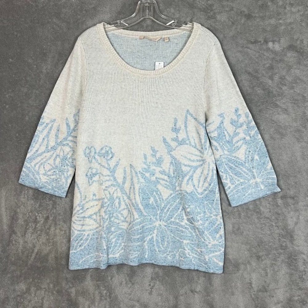 NWT Soft Surroundings Floral Boatneck Sweater Womens M Soft Luxe Quarter Sleeve